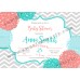 Floral Coral Turquoise Baby Shower Invitation,modern typographic baby shower invitation,(01bbg)